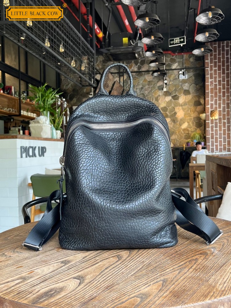 Leather Work Backpack - กระเป๋าเป้สะพายหลังหนังแกะธรรมชาตินุ่มสบาย แบบลำลอง ใช้ได้ทั้งชายและหญิง มีซิป เหมาะสำหรับทำงาน อเนกประสงค์