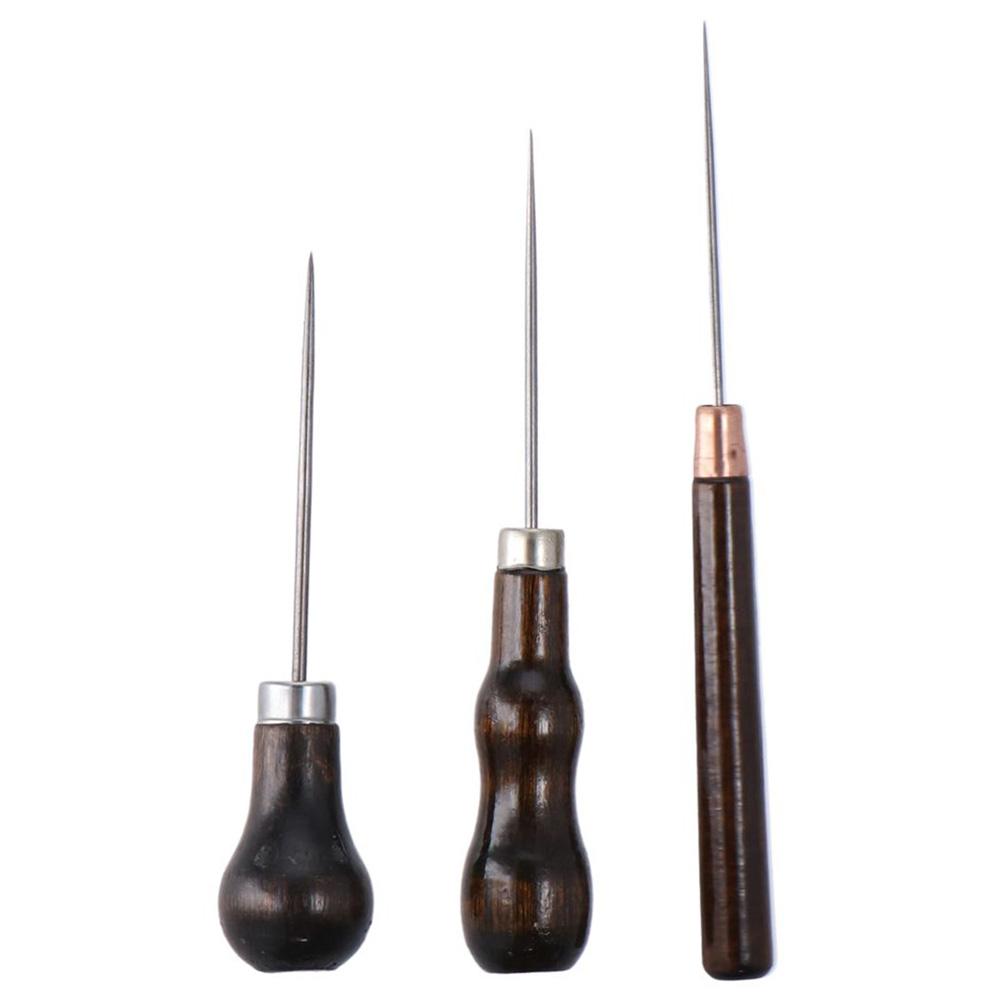 Leatherworking Equipment - เครื่องมือกันรอยขีดข่วนด้ามจับไม้3ชิ้นงานเจาะรูหนังเครื่องมือซ่อมหัตถกรรมเครื่องหนัง