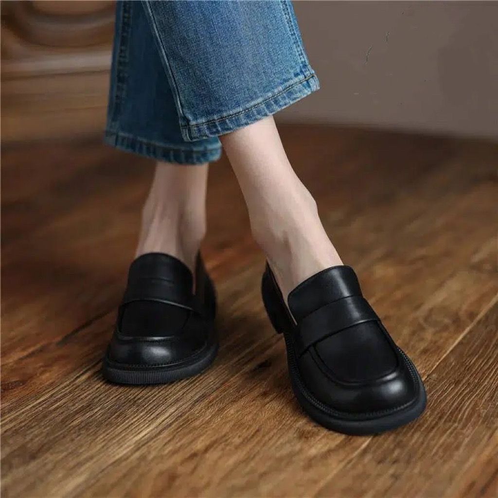 Leather Work Flats Women - รองเท้าทำงานสตรีหนังแท้แบบสวมพื้นนุ่ม สไตล์เรโทร รองเท้าโลฟเฟอร์อเนกประสงค์ แฟชั่นและสวมใส่สบาย