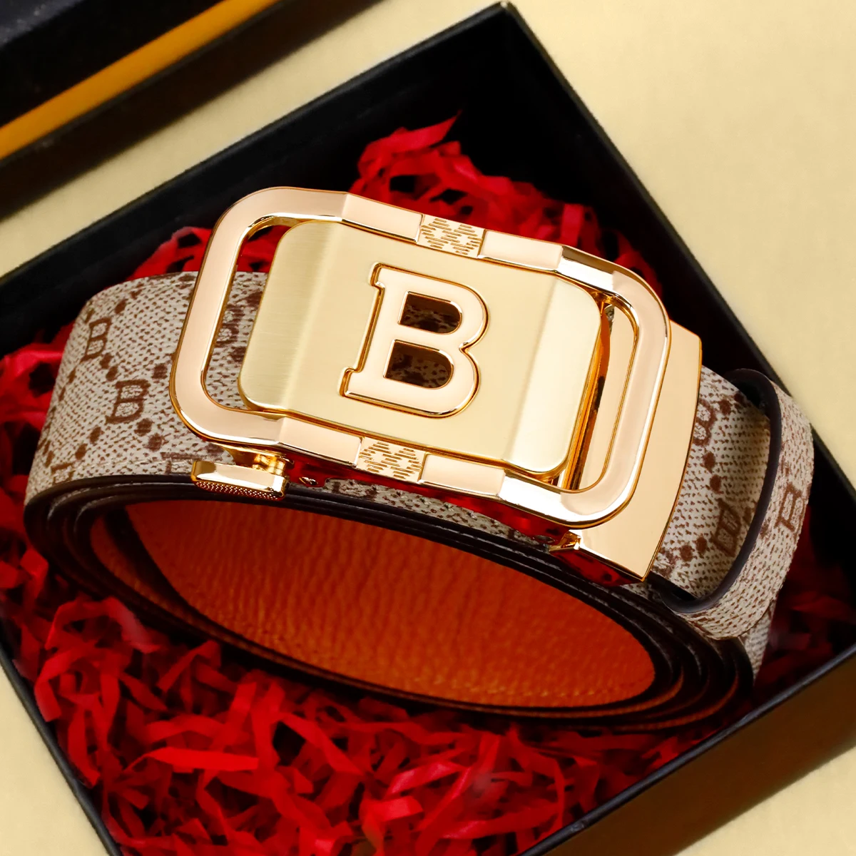 Leather Works Belt - เข็มขัดหนังผู้ชายพร้อมหัวเข็มขัดอัตโนมัติ สไตล์ลำลองสำหรับธุรกิจ ดีไซน์กันลื่น เหมาะสำหรับทำงานและออกเดท
