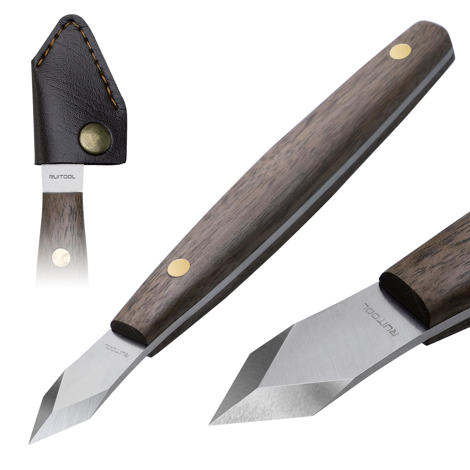 Leatherwork Knife Sheath - RUITOOL เครื่องหมายมีดสูงเหล็กคาร์บอนไม้ Scribe 7.6 นิ้ว Double