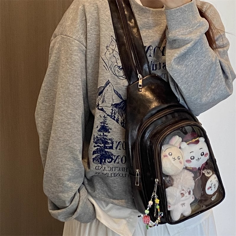 Leather Work Backpack - JIAERDI อะนิเมะอิทะกระเป๋าเหมาะกับตุ๊กตา 20 ซม.ผู้หญิงหนังกระเป๋าเป้สะพายหลังกว้างขวางสุภาพสตรีมัลติฟังก์ชั่โปร่งใสกระเป๋าสะพายข้างกระเป๋า 2025 ใหม่