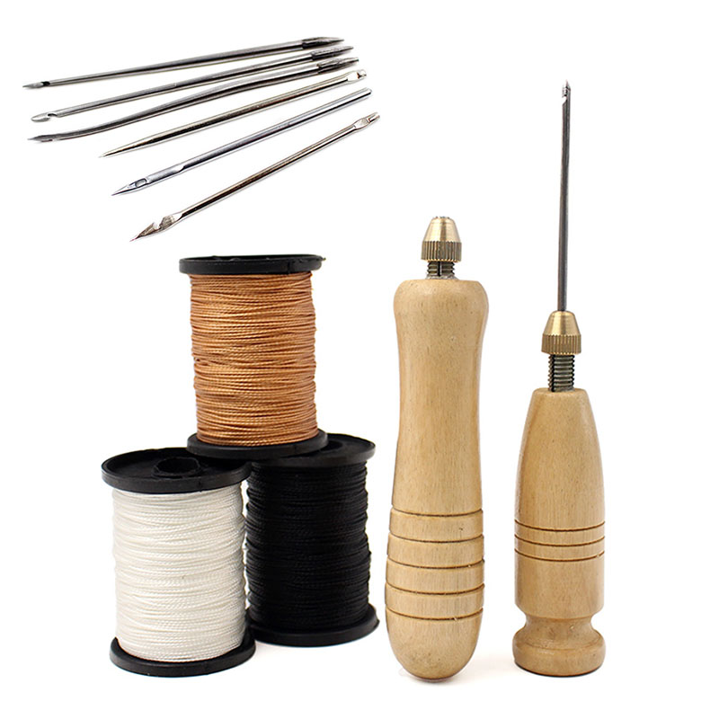 Leatherwork Needles - ชุดเย็บหนัง DIY 1 ชุด พร้อมเข็มเย็บหนังด้ามไม้ ชุดเครื่องมือซ่อมแซมรองเท้าผ้าใบ