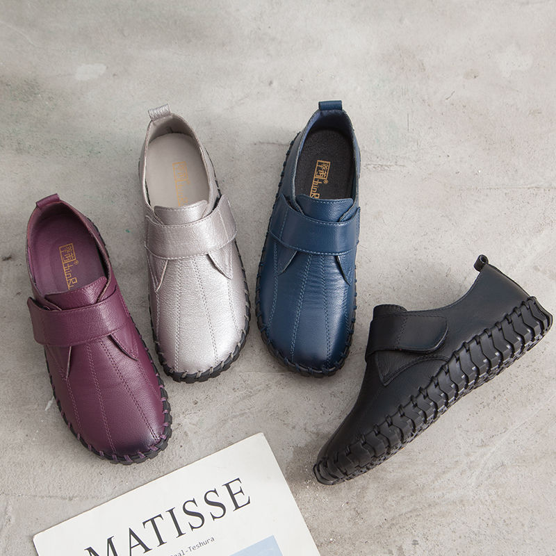 Leather Work Flats Women - รองเท้าบัลเล่ต์ส้นเตี้ยหนังแท้สำหรับผู้หญิงไซส์ใหญ่42รองเท้าโลฟเฟอร์สำหรับผู้หญิงรองเท้าทำงานคุณแม่รองเท้าหนังนิ่มสีดำสำหรับผู้หญิง