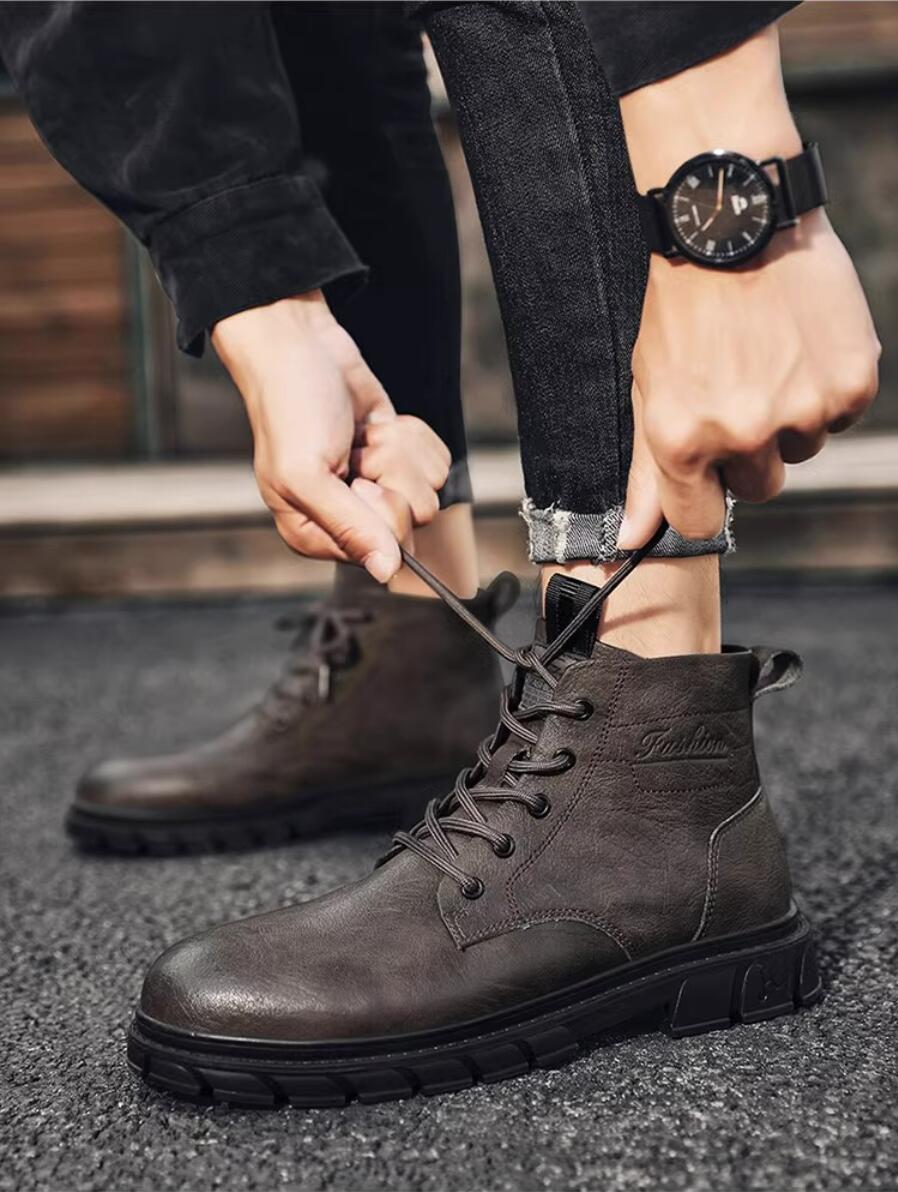 Leatherworking Classic - รองเท้าบูทผู้ชายฤดูหนาว รองเท้าบูทหนังหุ้มข้อสำหรับกิจกรรมกลางแจ้ง รองเท้าบูทลำลองหุ้มข้อสูงน้ำหนักเบา รองเท้าบูททำงานผู้ชายดีไซน์เนอร์ รองเท้าบูทคลาสสิกทำมือ