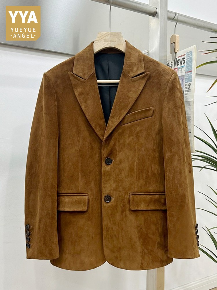 Leather Work Jacket Mens - เสื้อแจ็คเก็ตหนังแกะสไตล์วินเทจ สำหรับผู้ชาย ทรงสลิม เหมาะสำหรับใส่ทำงาน ลำลอง ใส่ได้ทั้งฤดูใบไม้ผลิและฤดูใบไม้ร่วง