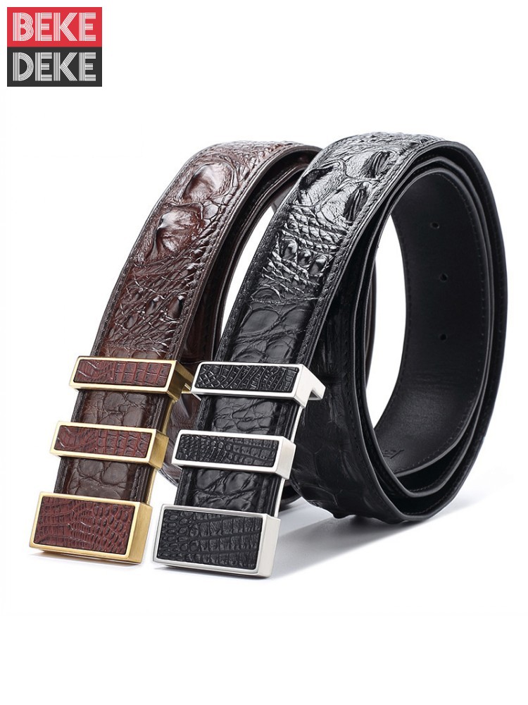 Leather Works Belt - คุณภาพสูงชายหนังจระเข้แท้เข็มขัดธุรกิจสำนักงานอย่างเป็นทางการเข็มขัดคลาสสิกจริงหนังสีดำสีน้ำตาล Girdle