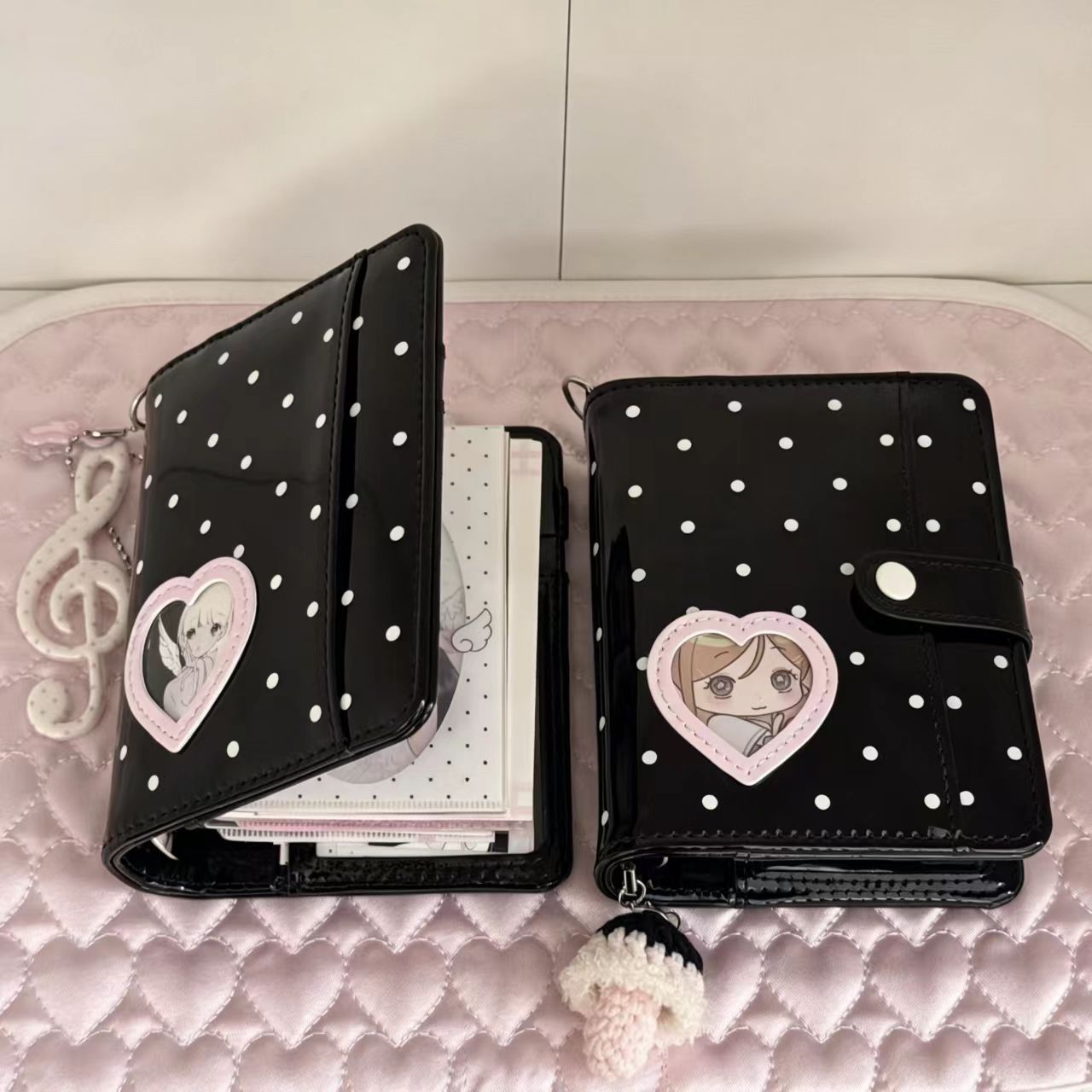 Leather Work Notebook - สมุดบันทึกแบบพกพา ปกหนัง PU ลายจุดหัวใจสไตล์เกาหลี M5 สำหรับนักเรียน