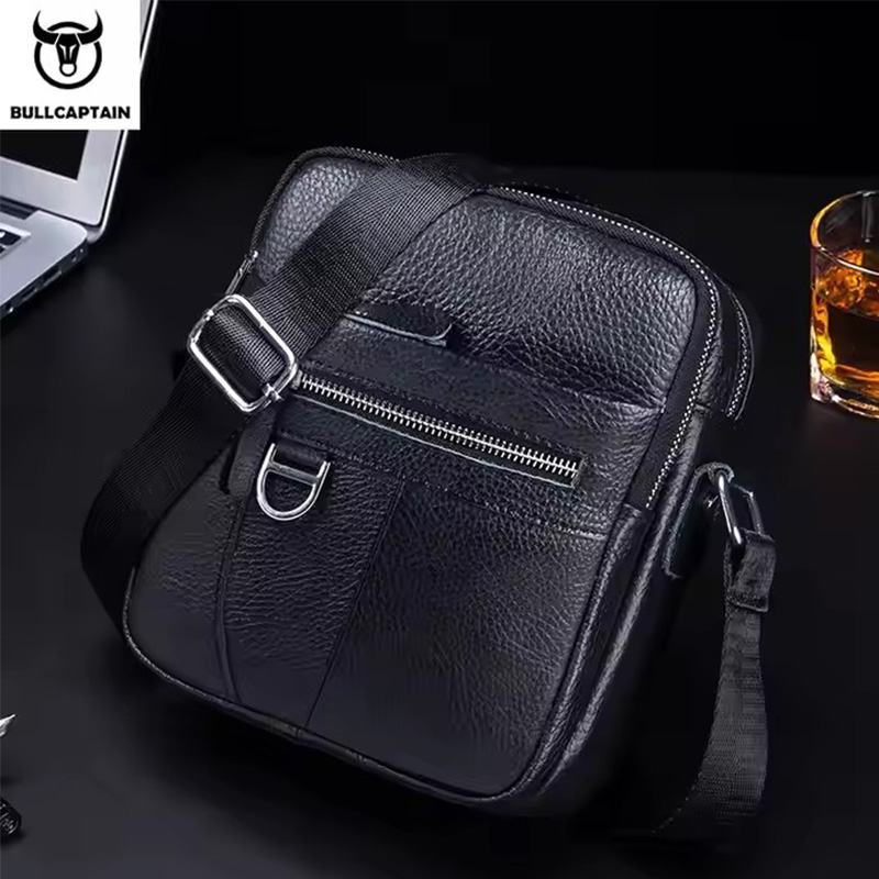 Leather Work Bag Men - BULLCAPTAIN Mens หนัง Messenger กระเป๋า Retro