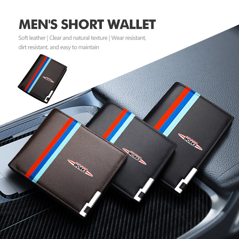 Leather Work For Car - กระเป๋าสตางค์ผู้ชายแบบสั้นอเนกประสงค์ ใส่เหรียญ ใส่บัตร สำหรับ MINI R56