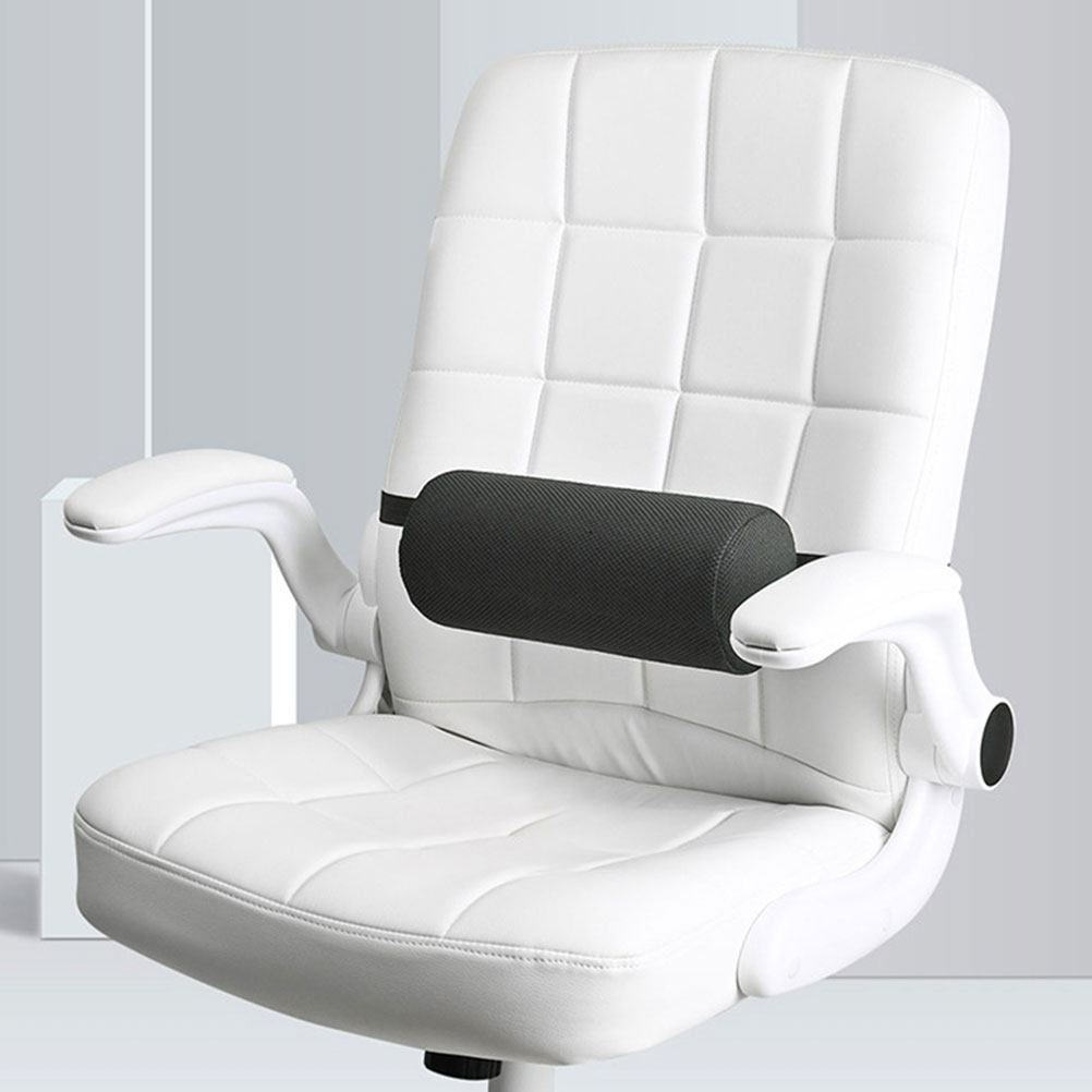 Leather Work For Car - หมอนรองหลังทรงกระบอกสีดำ ทำจากเมมโมรี่โฟม ปรับระดับความสูงและมุมได้ เหมาะสำหรับการขับรถ ทำงานในออฟฟิศ พักผ่อนที่บ้าน