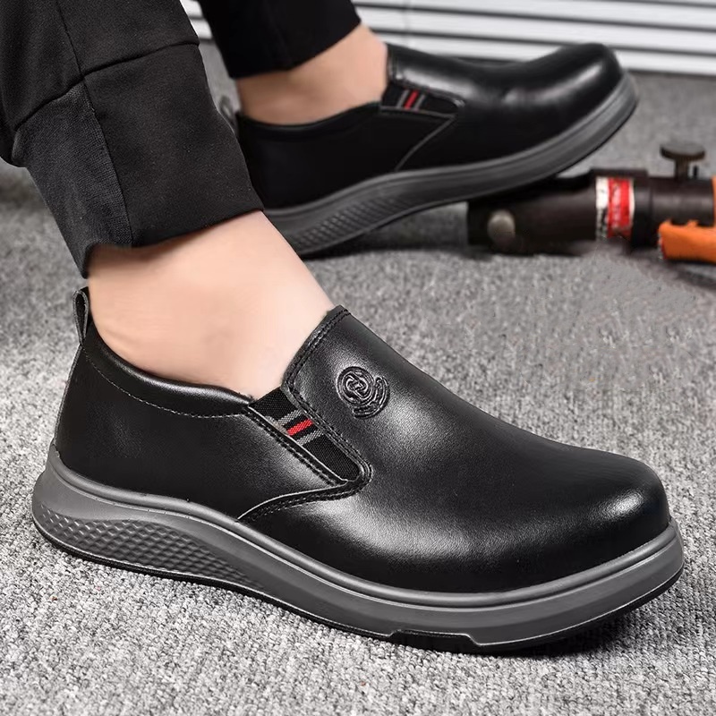 Leatherworking Equipment - ขนาดใหญ่Mens Leisure Steel Toe Capรองเท้าเพื่อความปลอดภัยในการทํางานSlip-On Flatsรองเท้าหนังนุ่มเครื่องมือความปลอดภัยรองเท้าต่ําMans
