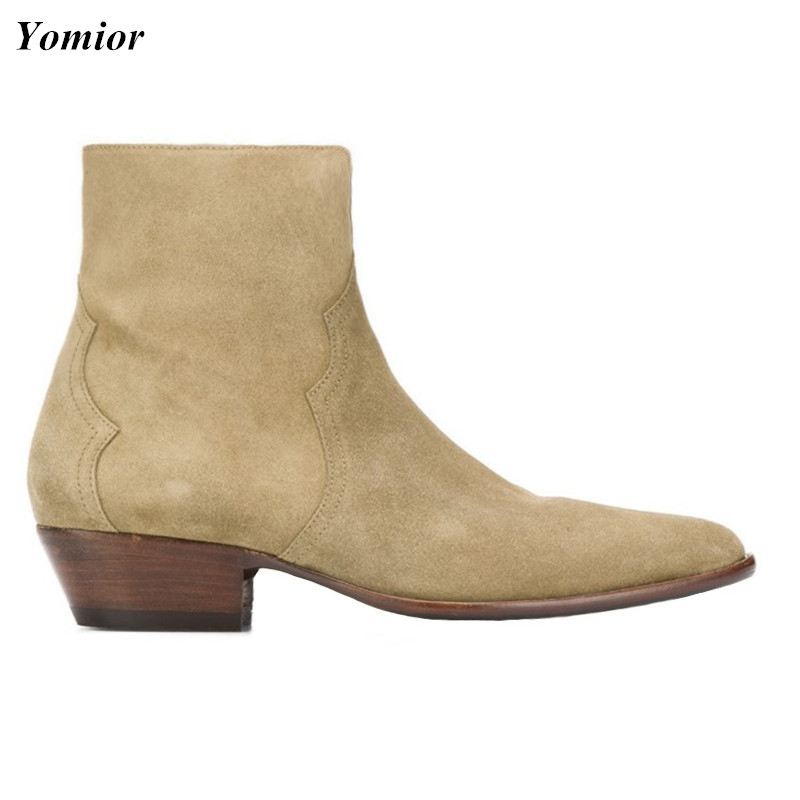 Leather Work Dress - Yomior ของแท้หนังอังกฤษชี้ Toe รองเท้าผู้ชายใหม่ Designer ฤดูใบไม้ผลิธุรกิจข้อเท้ารองเท้าบู๊ตรองเท้าเชลซี
