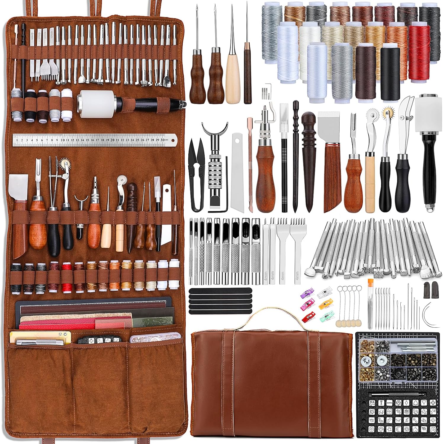 Leather Works - ชุดเครื่องมือหนัง ชุดอุปกรณ์งานหนัง ชุดเครื่องมือทำหนัง พร้อมแผ่นรองตัดแบบกำหนดเอง สำหรับงานแกะสลัก เจาะ