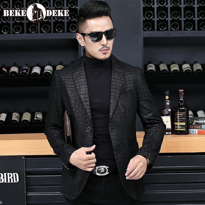 Leather Work Jacket Mens - ฤดูใบไม้ร่วงผู้ชายหนังแกะหนังแท้Blazer Slim Fitเดี่ยวสำนักงานทำงานจระเข้ชุดรูปแบบเสื้อ4XL