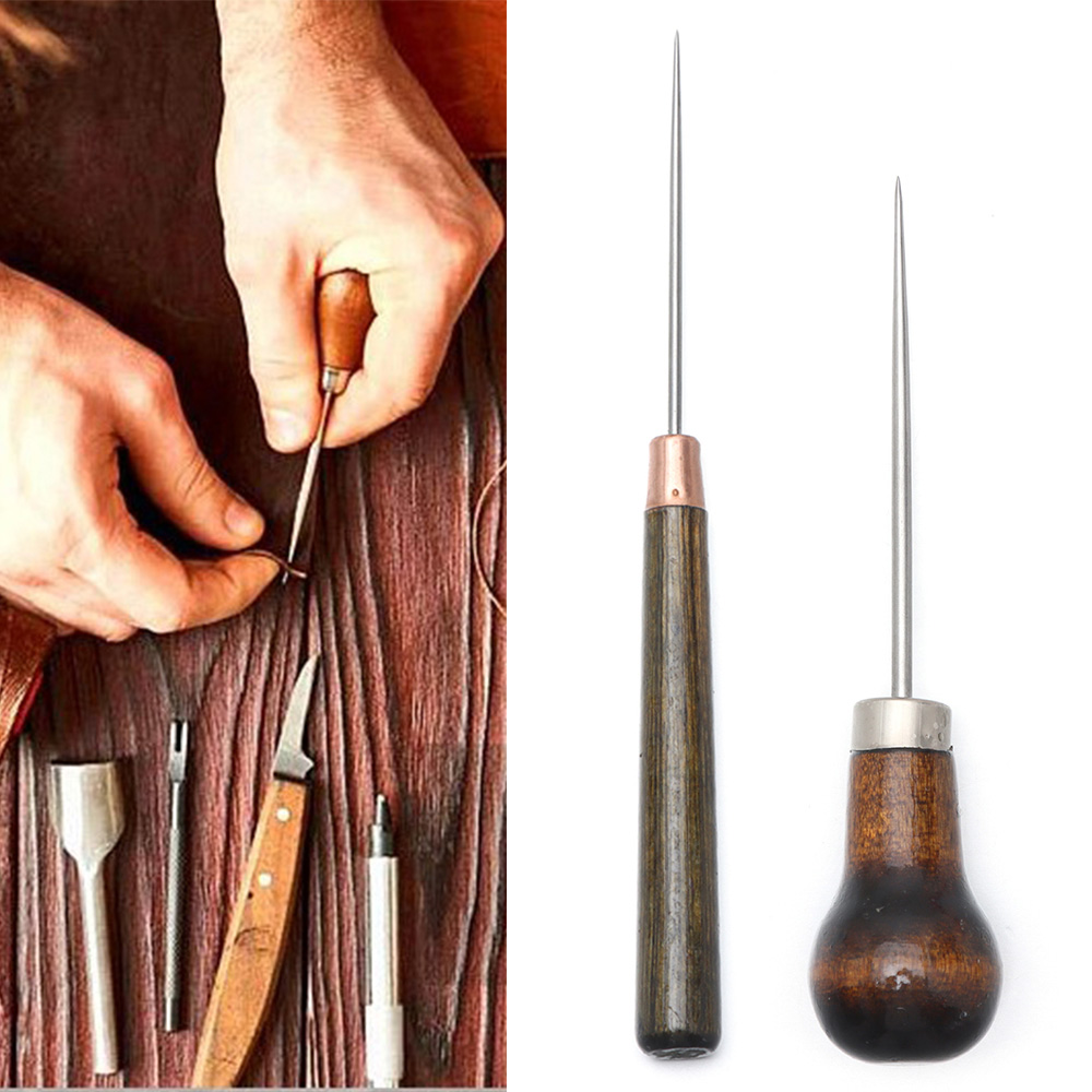 Leatherwork Needles - 1PC เย็บ Awl ไม้ Handle Alloy