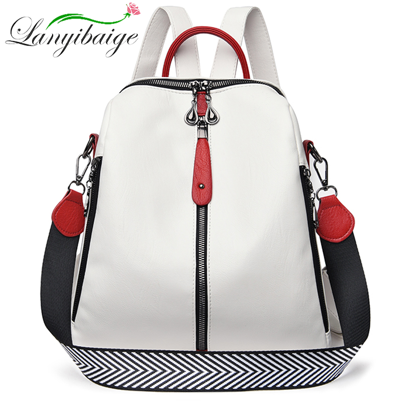 Leather Work Backpack - กระเป๋าเป้แฟชั่นผู้หญิงกระเป๋าสะพายหลังหนังแท้นุ่มสีขาวคุณภาพสูงเดินทางกระเป๋าเป้สะพายหลังโรงเรียนกระเป๋าเป้สำหรับเด็กหญิง SAC A DOS ขายดี