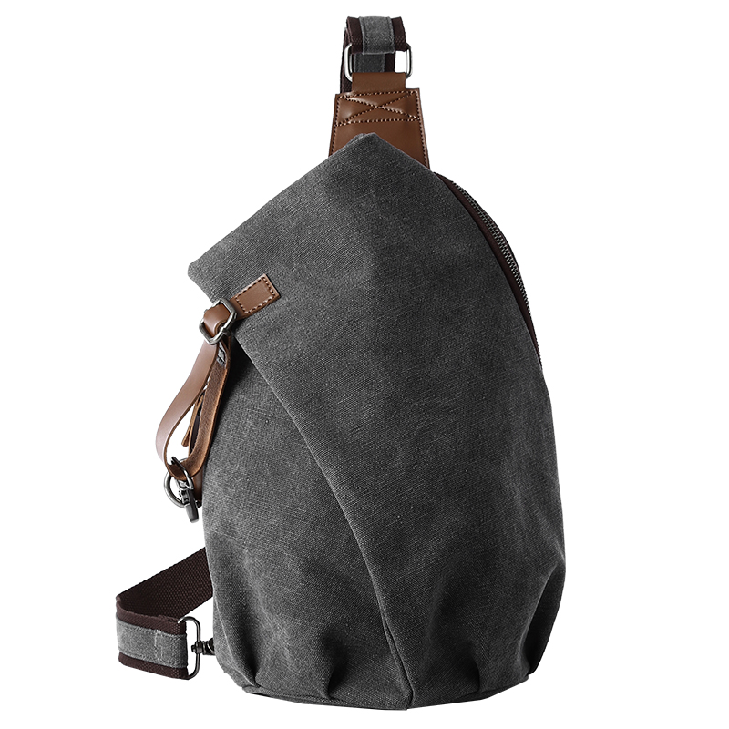 Leather Work Backpack - กระเป๋าสะพายข้างผ้าแคนวาสสไตล์เรโทรความจุขนาดใหญ่ MTE ELAN กระเป๋าหนังสะพายหน้าอกสำหรับผู้ชาย กระเป๋าเดินทางลำลองสีเขียวมะกอก