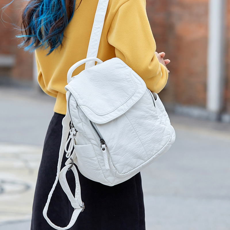 Leather Work Backpack - กระเป๋าเป้สะพายหลังสำหรับผู้หญิงกระเป๋าเป้หนังฟอกสีขาวกระเป๋านักเรียนใบเล็กกระเป๋าสำหรับเด็กผู้หญิงวัยรุ่นกระเป๋าเดินทางลำลองเข้าได้กับทุกชุด