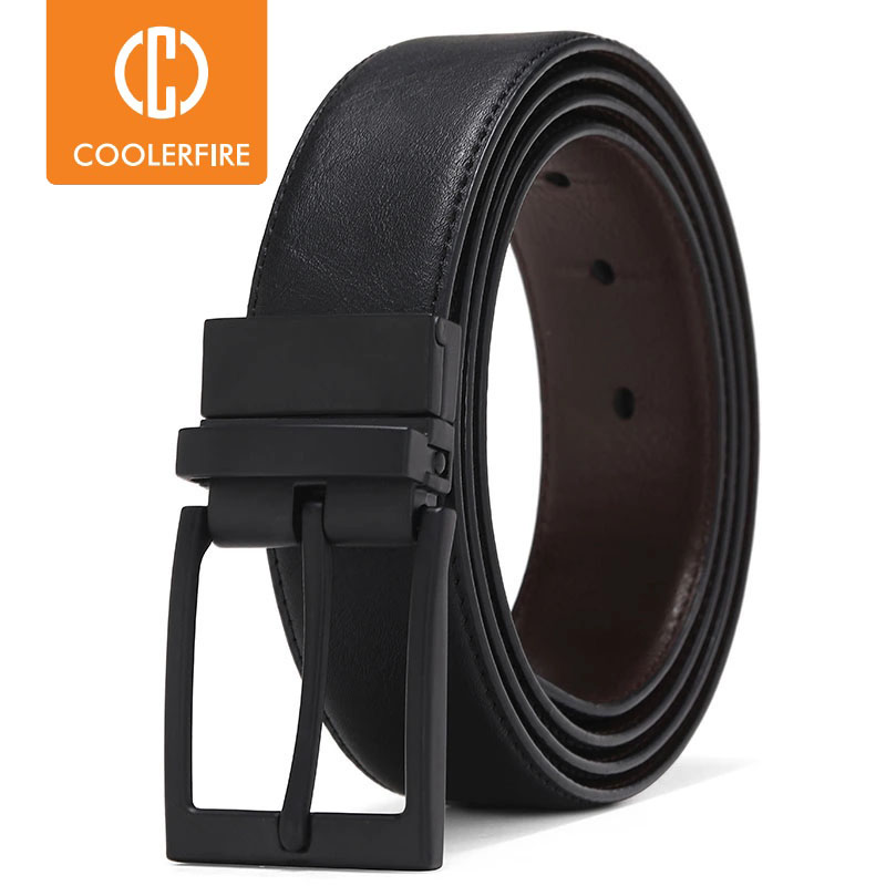 Leather Works Belt - เข็มขัดผู้ชายธุรกิจเข็มขัดผู้ชายเข็มขัดหนังแท้ REVERSIBLE BUCKLE สีน้ําตาลและสีดําแฟชั่นทํางานสบายๆ HQ111