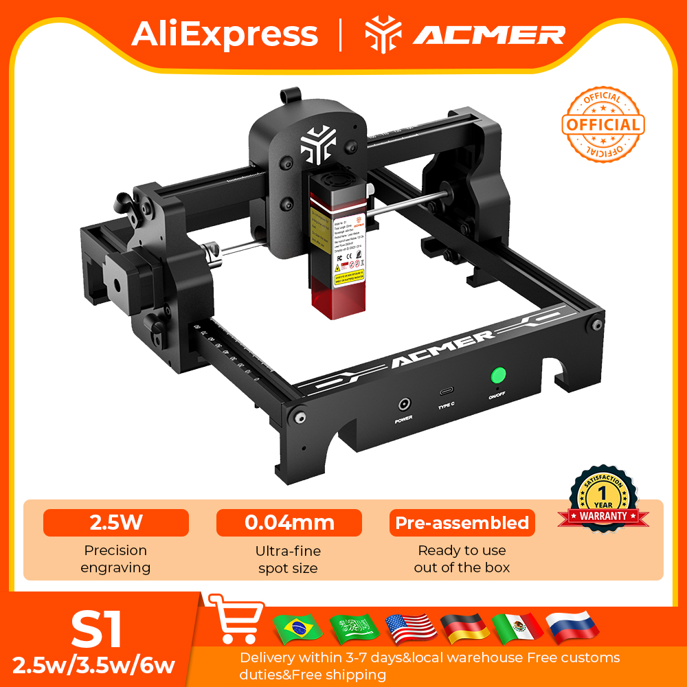 Leatherworking Equipment - ACMER S1 มินิเลเซอร์แกะสลักและตัดเครื่องมือเครื่อง CNC แบบพกพาความแม่นยําสูงสําหรับไม้อัดแก้วหนังอะคริลิค