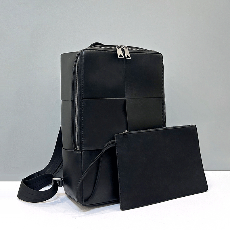 Leather Work Backpack - กระเป๋าเป้สะพายหลังหนังทอขนาดใหญ่ทันสมัยสำหรับธุรกิจและการเดินทาง กระเป๋าสะพายไหล่คู่สำหรับผู้ชาย สไตล์เรียบง่ายแนวตั้ง