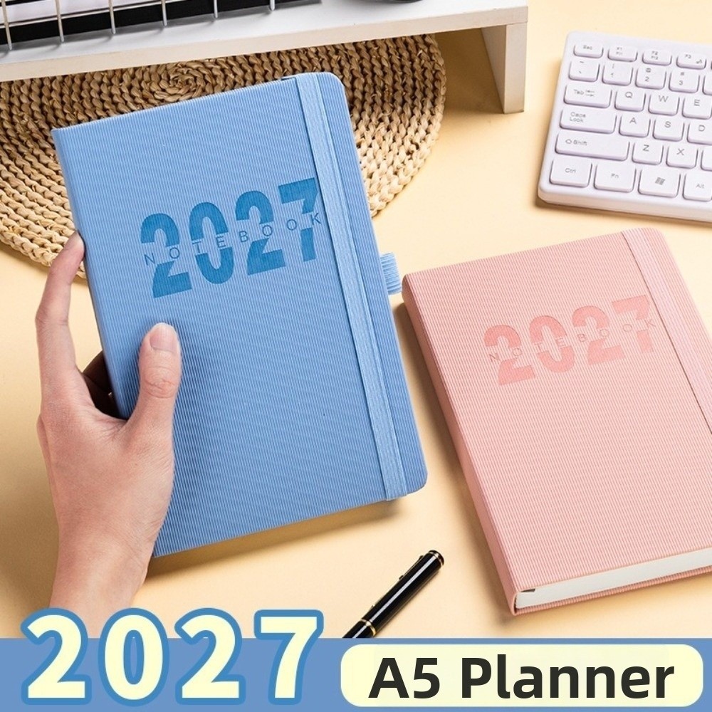 Leather Work Notebook - สมุดบันทึกวางแผนงานภาษาอังกฤษ 2027 แบบพกพา 12 เดือน พร้อมปกหนัง