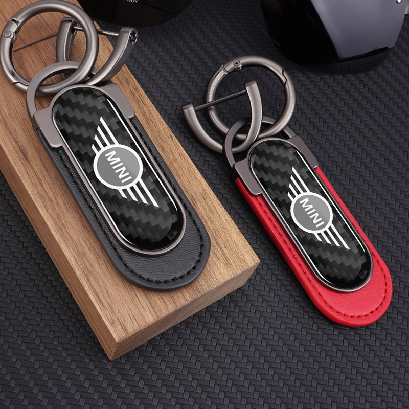 Leather Work For Car - พวงกุญแจรถยนต์หนังโลหะคาร์บอนไฟเบอร์ สำหรับ MINI Cooper R56 F56