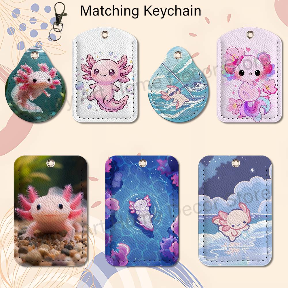 Leather Works - พวงกุญแจการ์ตูน A-Axolotl สีชมพูน่ารัก สำหรับใส่บัตรทำงาน บัตรธนาคาร บัตรนักเรียน