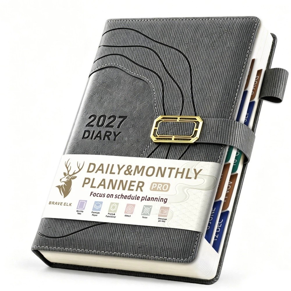 Leather Work Notebook - สมุดบันทึกตารางงานแบบหนา รุ่น 2027 ปกแข็งหุ้มหนัง PU พกพาสะดวก