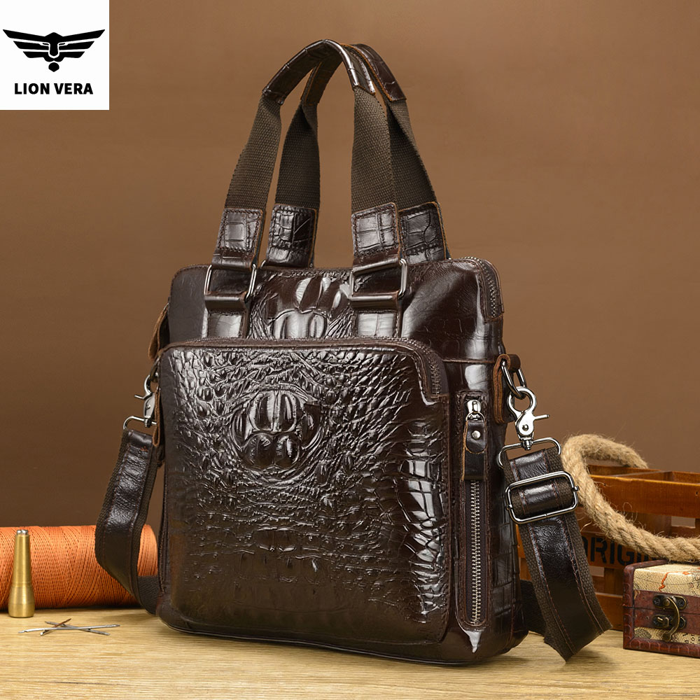 Leather Work Bag Men - LION VERA กระเป๋าหนังแท้สำหรับผู้ชาย กระเป๋าสะพายไหล่แบบพกพาสไตล์เรโทร กระเป๋าเดินทางธุรกิจแบบพกพาอเนกประสงค์