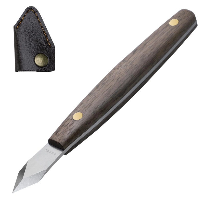 Leatherwork Knife Sheath - มีดแกะสลักทำมือ ใบมีดบาง แกะสลักไม้ ด้ามไม้บีช ตัดแต่งด้วยไม้ พร้อมปลอกหนัง