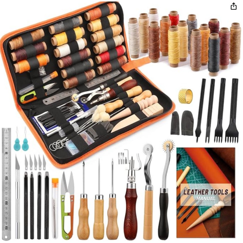 Leatherwork Or Leathercraft - หนังทํางานเครื่องมือปฏิบัติหนัง CRAFT ชุดด้าย Groover Awl เย็บ