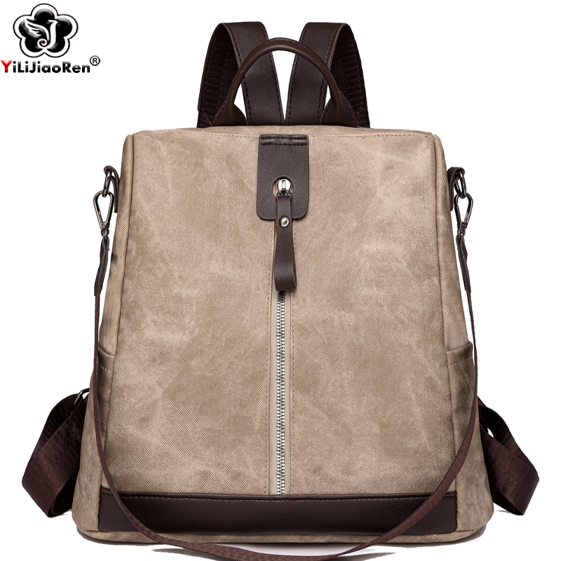 Leather Work Backpack - กระเป๋าเป้สะพายหลังกันขโมยแฟชั่น ผู้หญิง หนังคุณภาพสูง กระเป๋าสะพายไหล่ผู้หญิง ดีไซน์เนอร์ น้ำหนักเบา