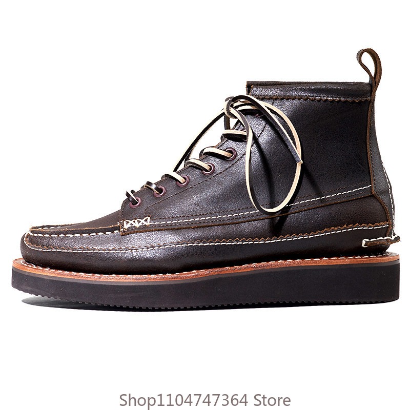 Leatherworking Classic - รองเท้าบูทหุ้มข้อสไตล์อเมริกันเรโทรคลาสสิก รองเท้าบูทหนังแท้ทำมือสำหรับผู้ชาย รองเท้าบูทขี่มอเตอร์ไซค์ รองเท้าบูทเชลซี