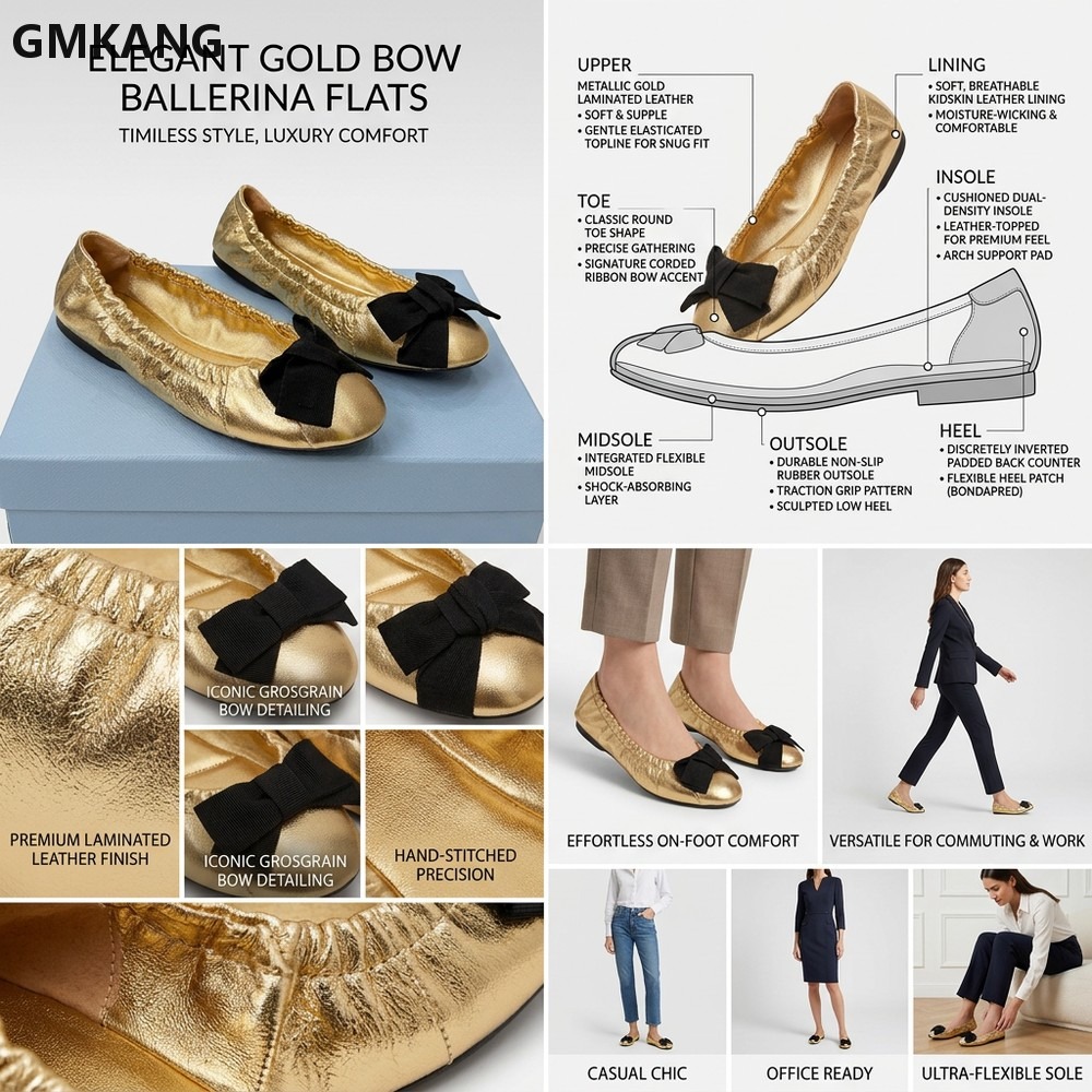 รองเท้าบัลเล่ต์ผู้หญิงแบบผูกโบ - Leather Work Flats Women บทวิจารณ์และราคา