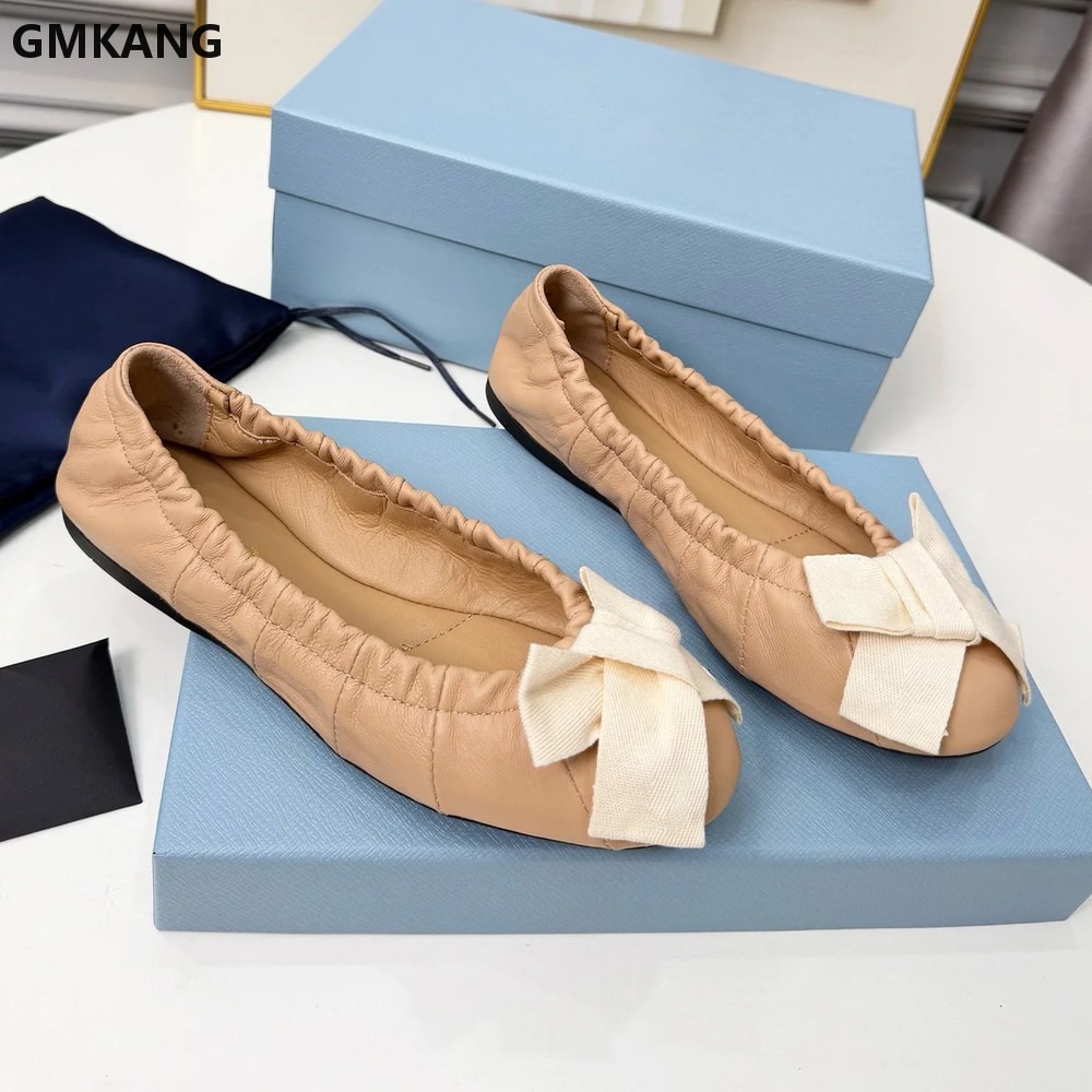 รองเท้าบัลเล่ต์ผู้หญิงแบบผูกโบ - Leather Work Flats Women บทวิจารณ์และราคา
