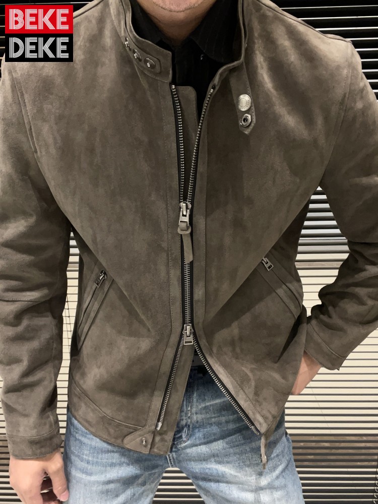 เสื้อแจ็คเก็ตหนังกลับทรงสลิมฟิ - Leather Work Jacket Mens บทวิจารณ์และราคา