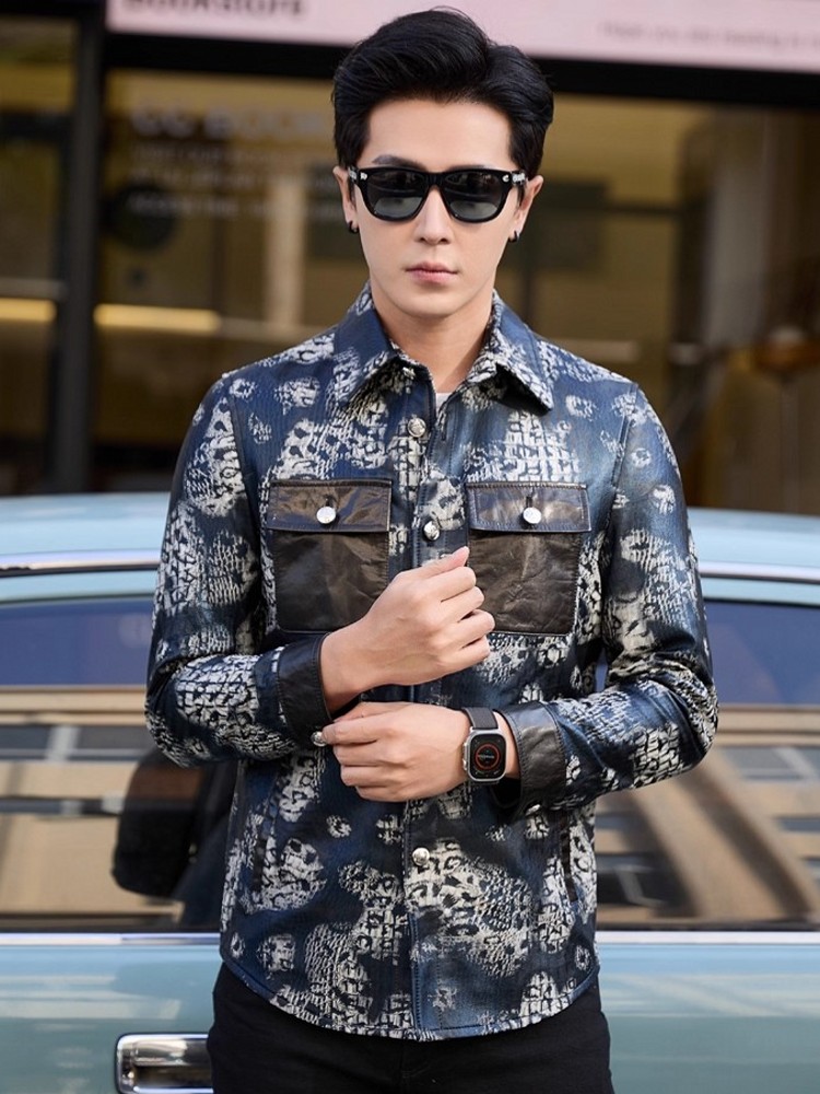 เสื้อแจ็คเก็ตหนังแกะแท้พิมพ์ลา - Leather Work Jacket Mens บทวิจารณ์และราคา