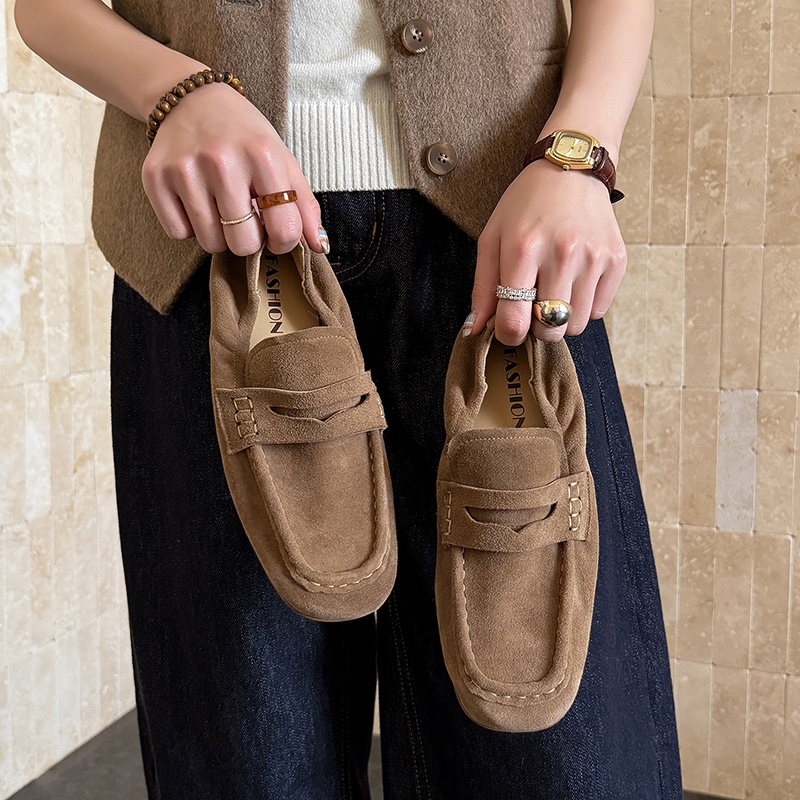 รองเท้าสตรีแบบสวม สไตล์คลาสสิก - Leather Work Flats Women บทวิจารณ์และราคา