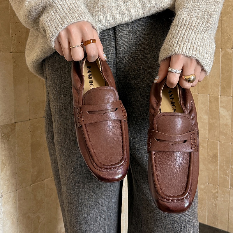 รองเท้าสตรีแบบสวม สไตล์คลาสสิก - Leather Work Flats Women บทวิจารณ์และราคา
