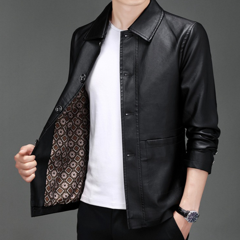 เสื้อแจ็คเก็ตหนัง PU ทรงสลิมฟิ - Leather Work Jacket Mens บทวิจารณ์และราคา