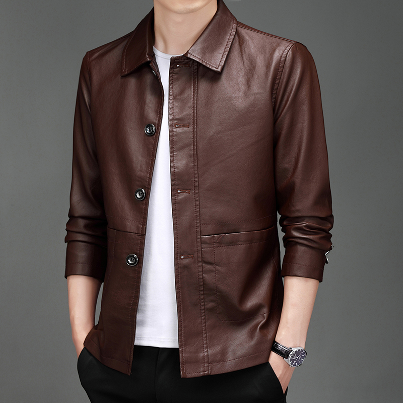 เสื้อแจ็คเก็ตหนัง PU ทรงสลิมฟิ - Leather Work Jacket Mens บทวิจารณ์และราคา