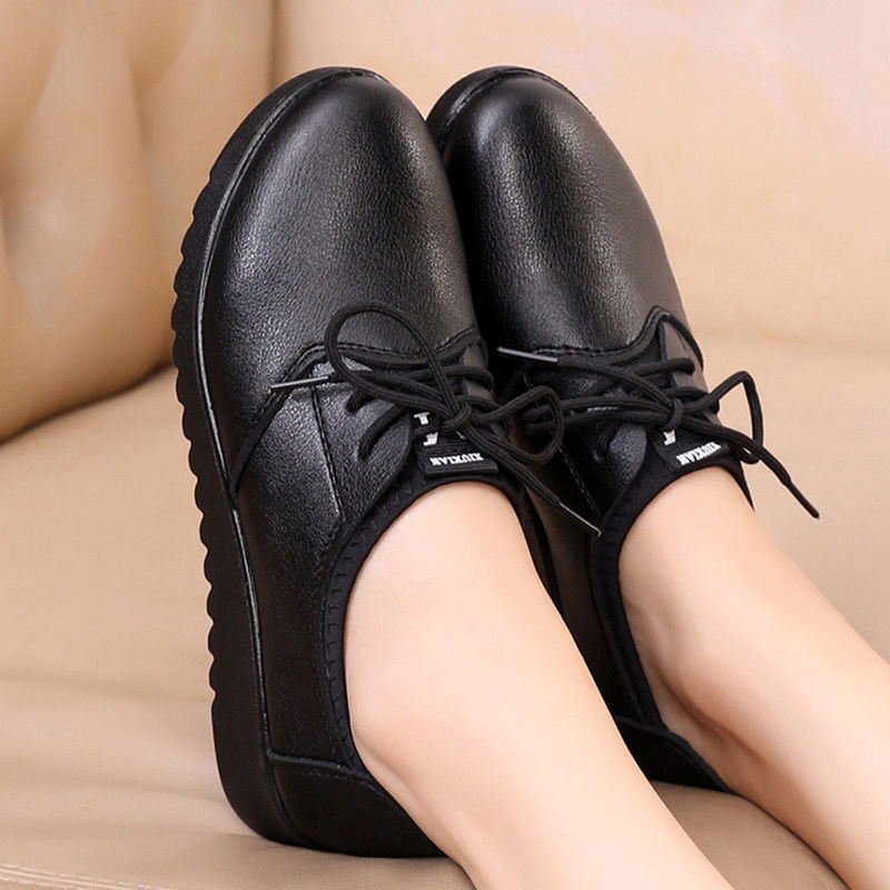 รองเท้าอ็อกซ์ฟอร์ดสีดำล้วนสำหร - Leather Work Flats Women บทวิจารณ์และราคา
