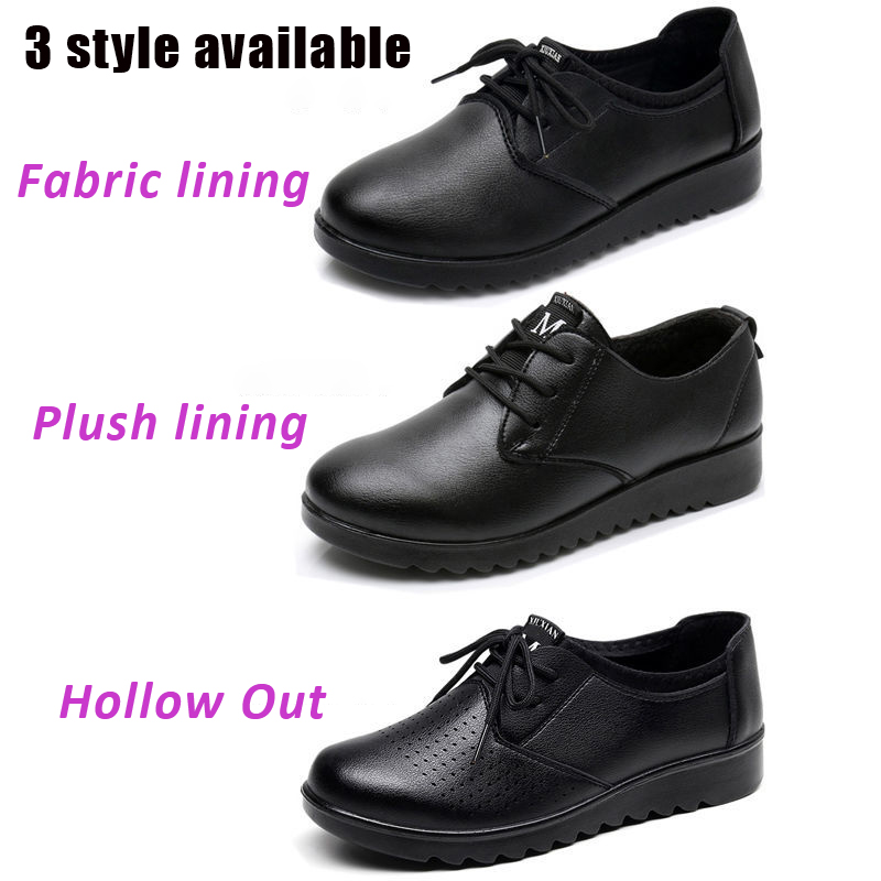 รองเท้าอ็อกซ์ฟอร์ดสีดำล้วนสำหร - Leather Work Flats Women บทวิจารณ์และราคา