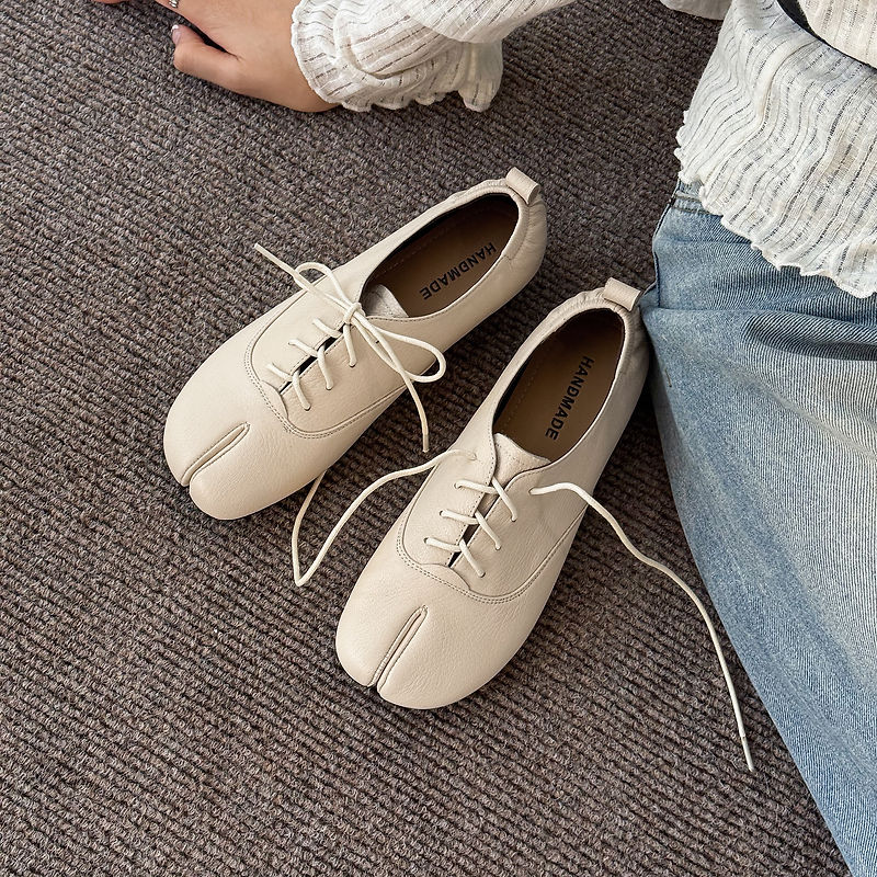 รองเท้าหนังแกะแท้แบบ Tabi สำหร - Leather Work Flats Women บทวิจารณ์และราคา