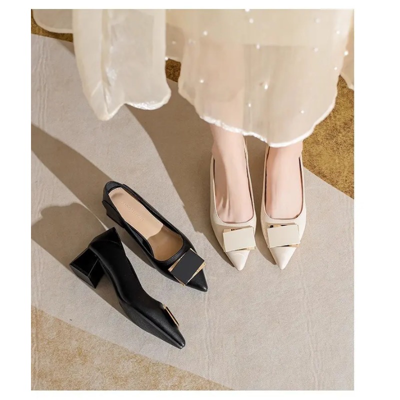 รองเท้าส้นหนาสไตล์ฝรั่งเศสแบบใ - Leather Work Flats Women บทวิจารณ์และราคา
