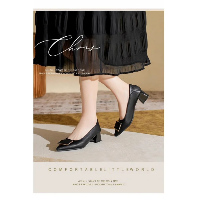 รองเท้าส้นหนาสไตล์ฝรั่งเศสแบบใ - Leather Work Flats Women บทวิจารณ์และราคา