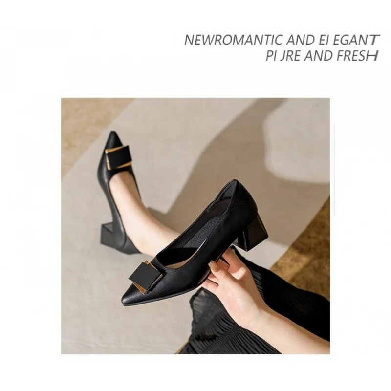 รองเท้าส้นหนาสไตล์ฝรั่งเศสแบบใ - Leather Work Flats Women บทวิจารณ์และราคา
