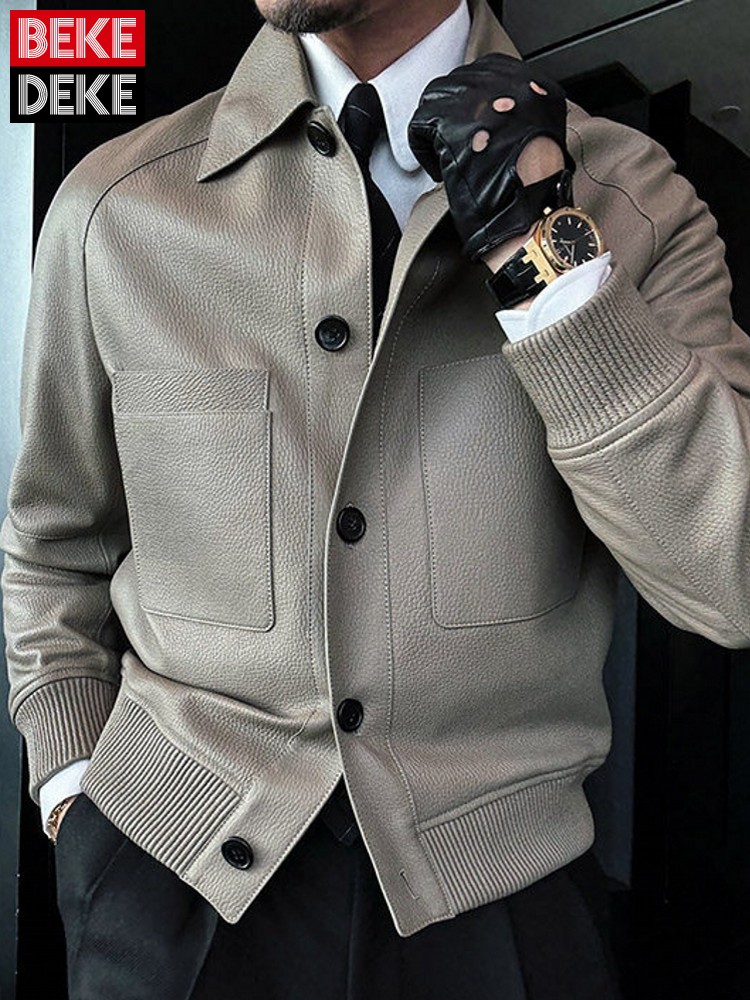 เสื้อแจ็คเก็ตหนังแกะแท้ทรงสลิม - Leather Work Jacket Mens บทวิจารณ์และราคา